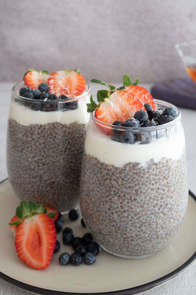 Chia seed pudding with yogurt and fruits